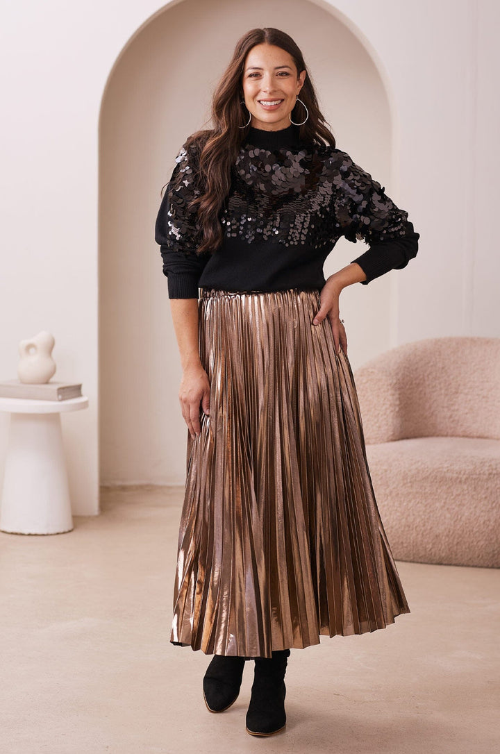Caitlin Pleated Skirt Rose Gold Skirt