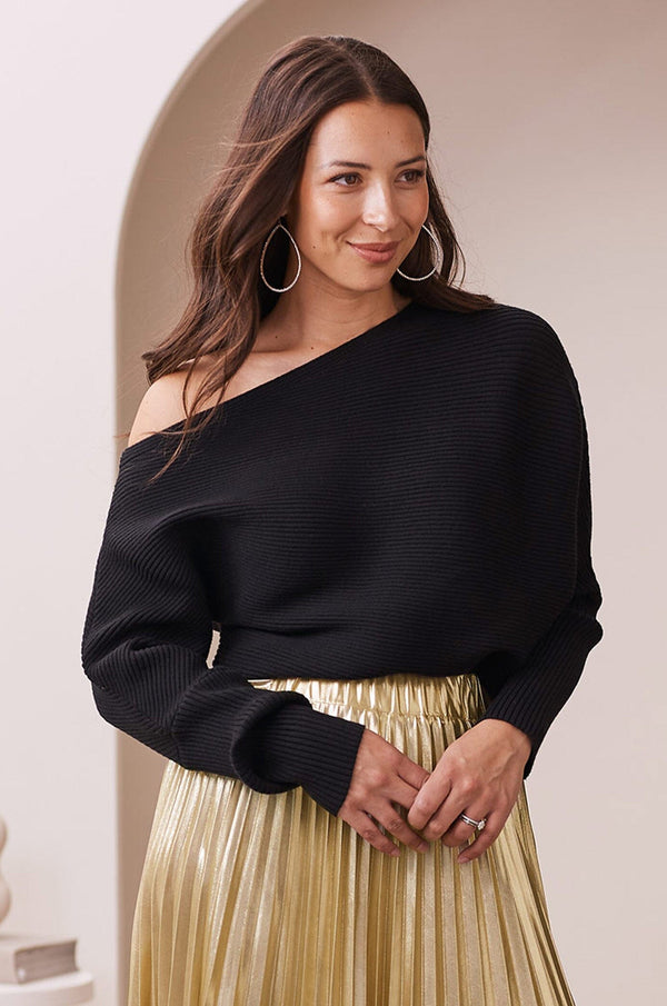 Lily Off Shoulder Jumper Black Knitwear
