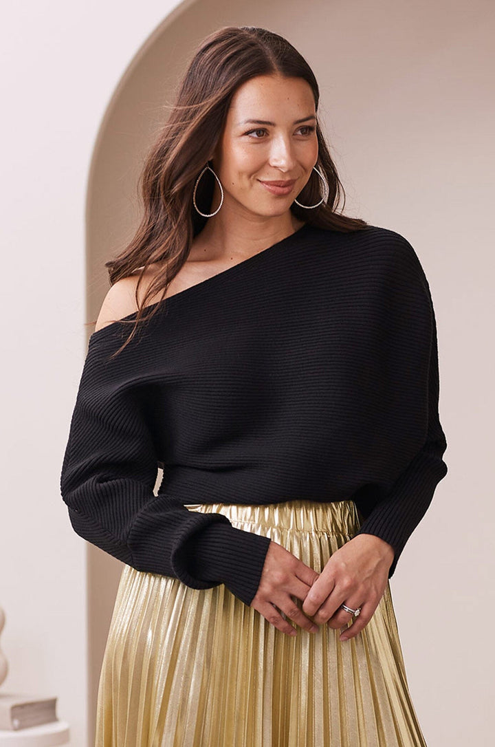 Lily Off Shoulder Jumper Black Knitwear