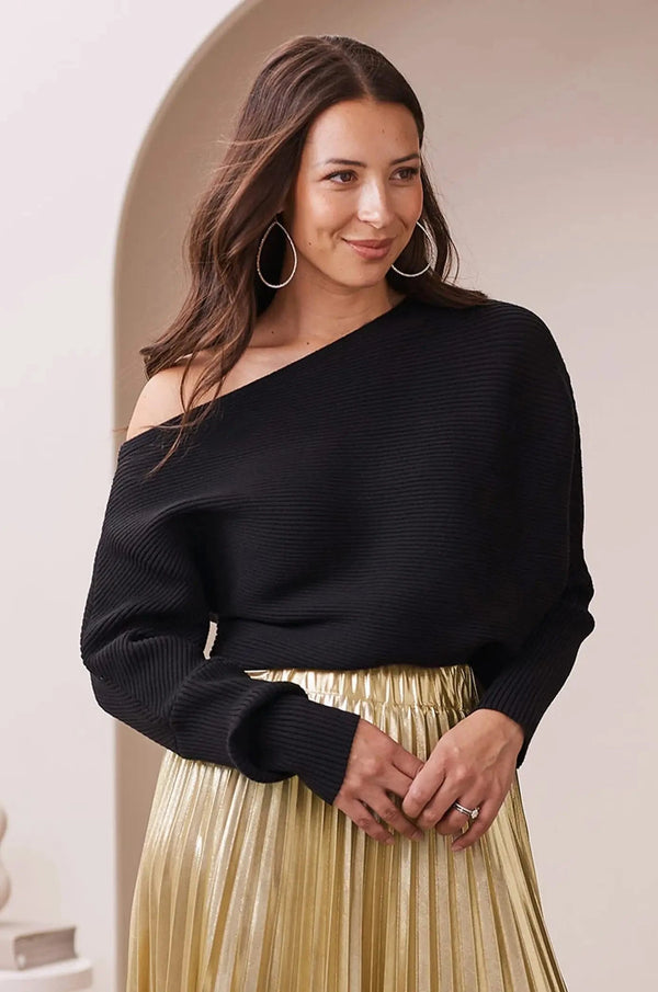 Lily Off Shoulder Jumper Black Knitwear