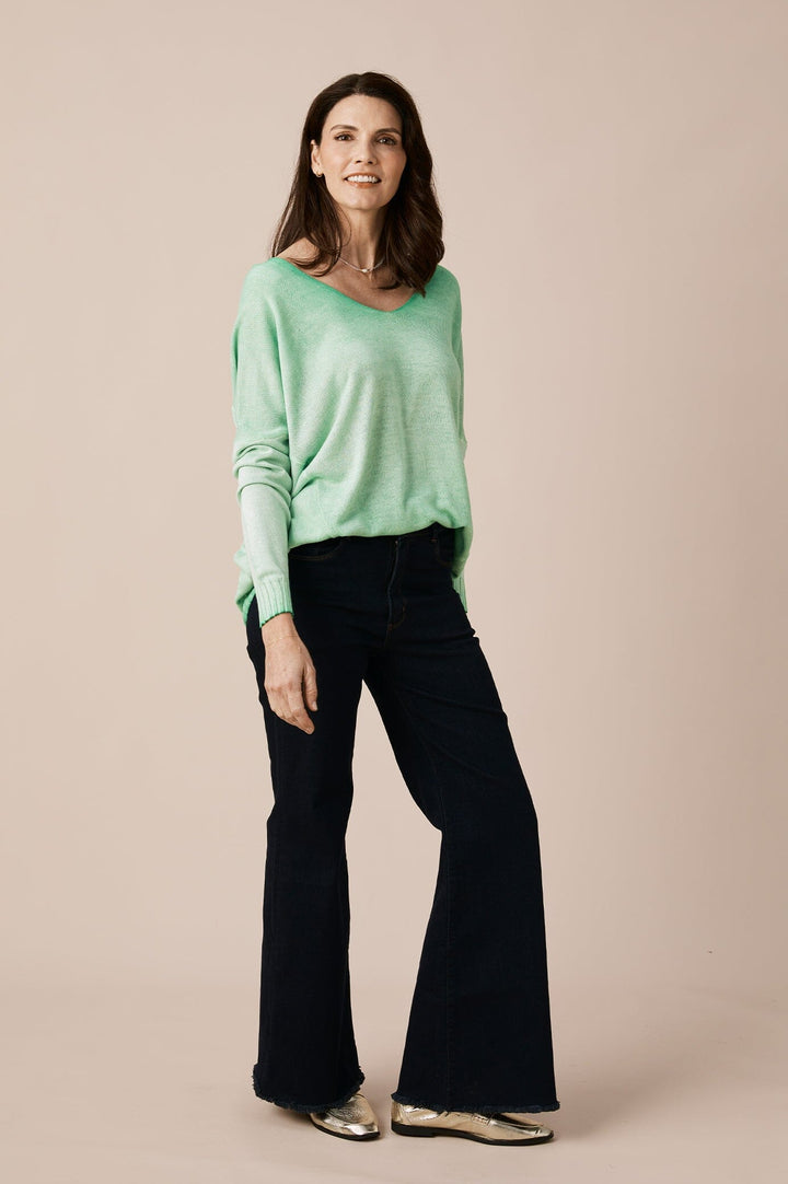 Avery V-Neck Jumper Green Knitwear