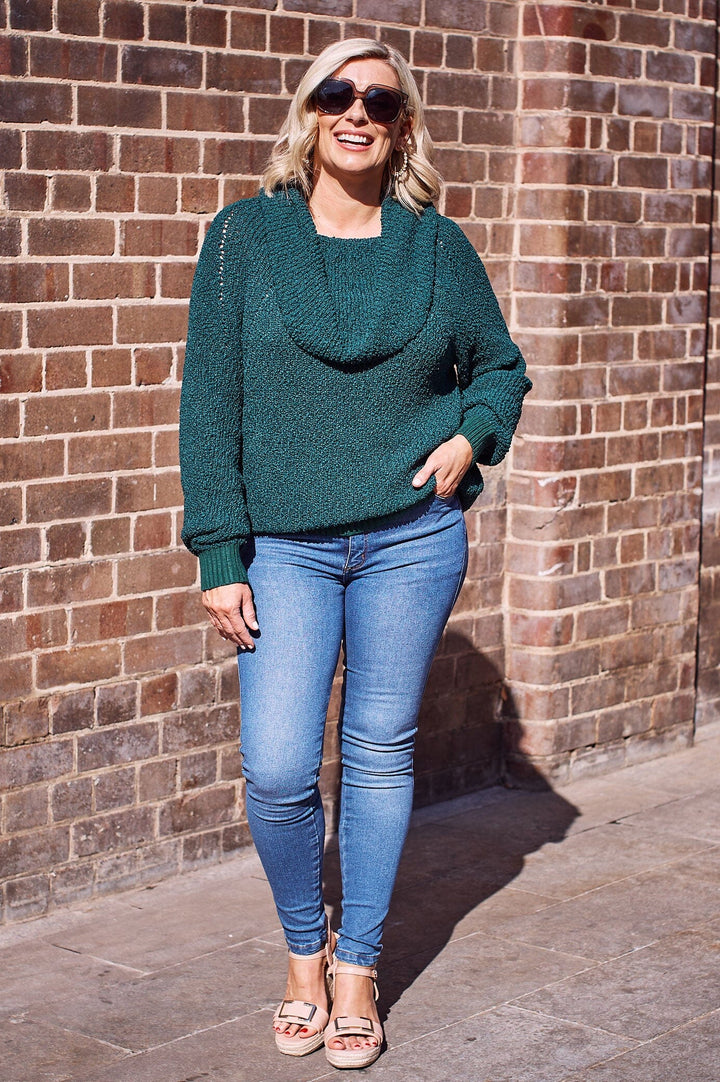 Eira Off Shoulder Knit Forest Green Knitwear