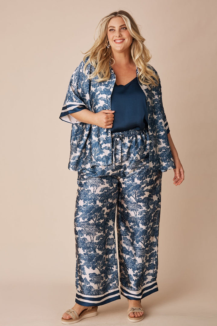 Lisa Short Sleeve Collared Top Navy Tops