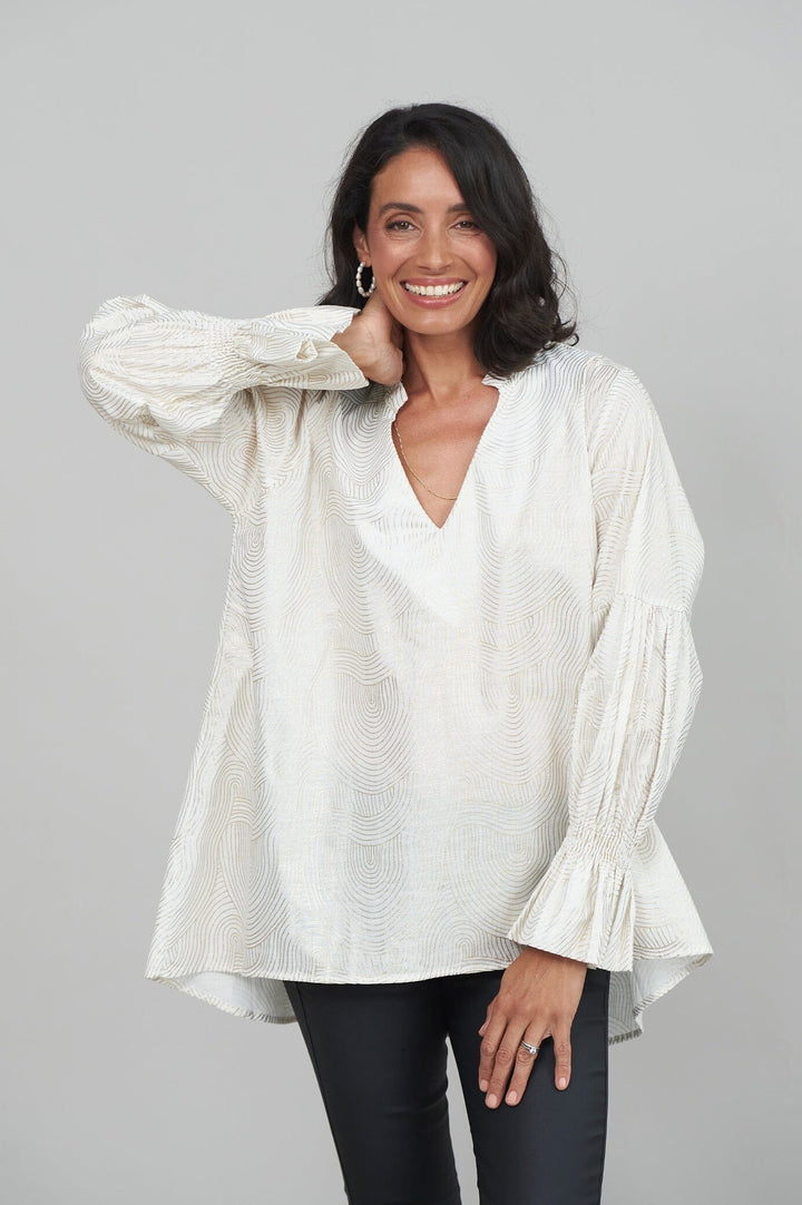 Carmela Top Ivory with Gold Tops | Long Sleeve