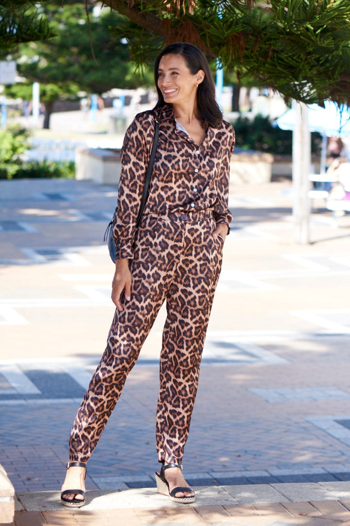 Anika Animal Print Long Sleeve Collared Shirt Tops