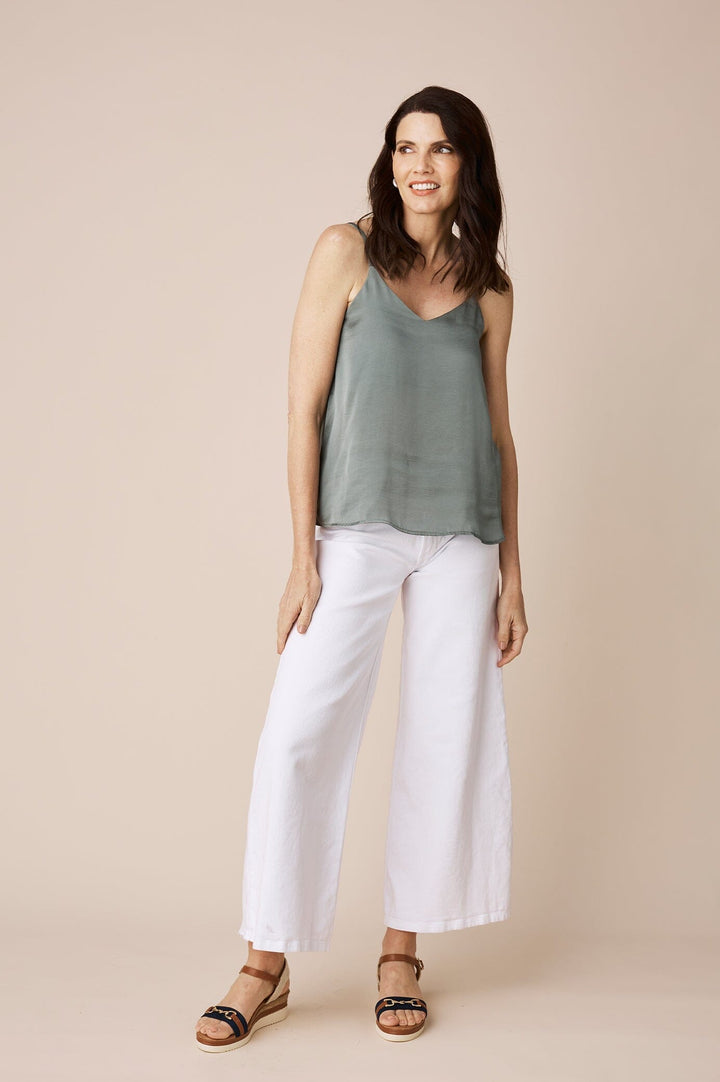 Ana Camisole Top Pistachio with V Neck Tops