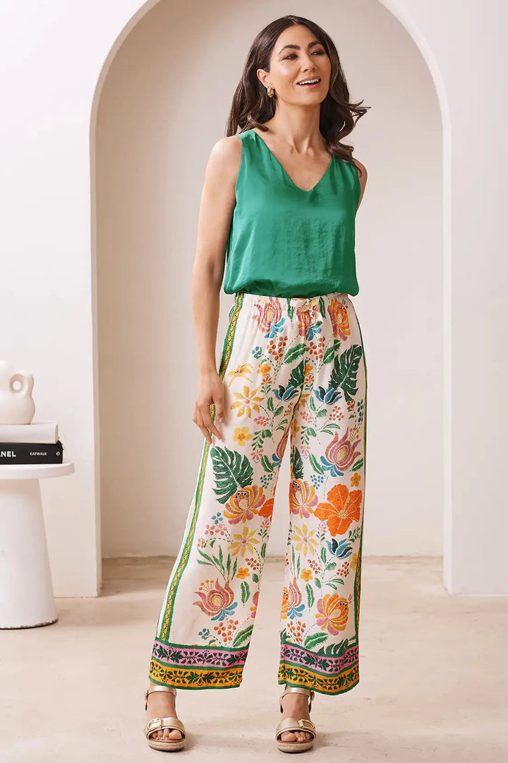Alyce Floral Straight Leg Tie Pants Pants