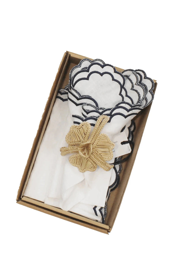 Embroidered Linen Napkin Navy Set of 4 Decor