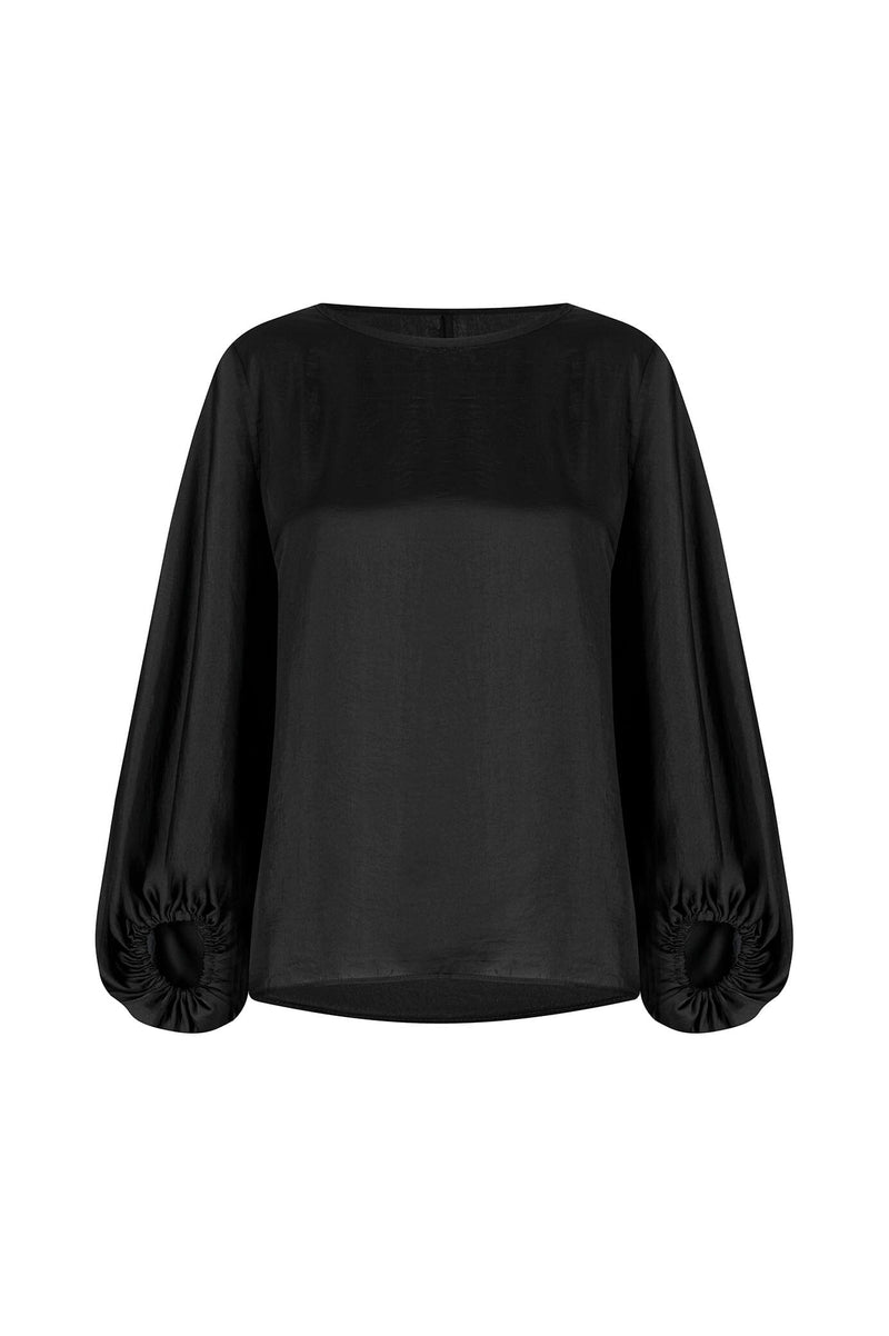 Sophia Round Neck Long Sleeve Top Black Tops