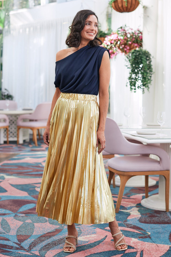 Caitlin Pleated Skirt Gold Skirt