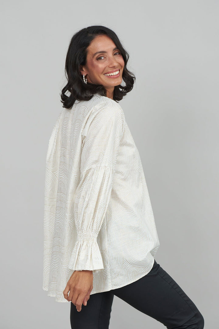 Carmela Top Ivory with Gold Tops | Long Sleeve