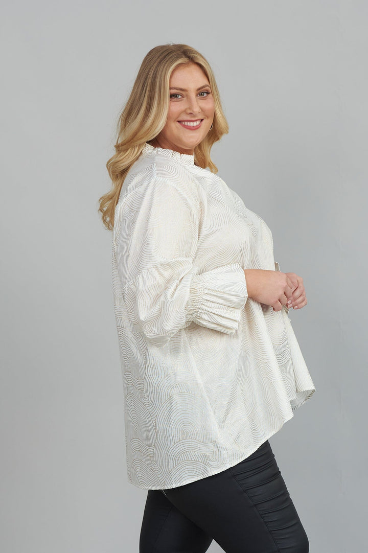 Carmela Top Ivory with Gold Tops | Long Sleeve