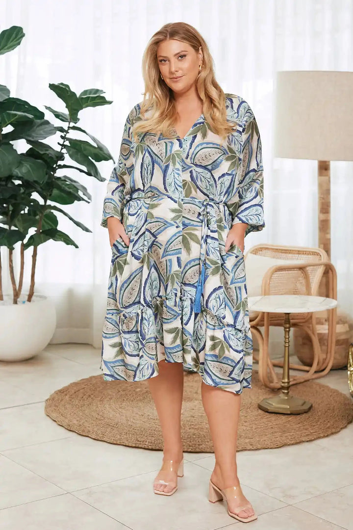 Kiara Long Sleeve Dress Green and Blue Dress
