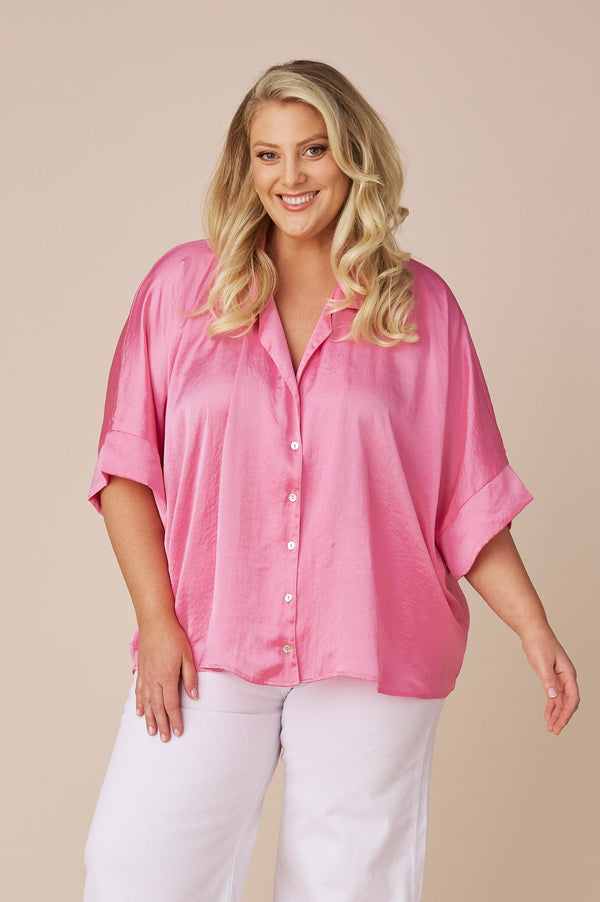 Tory Short Sleeve Collared Shirt Pink Tops