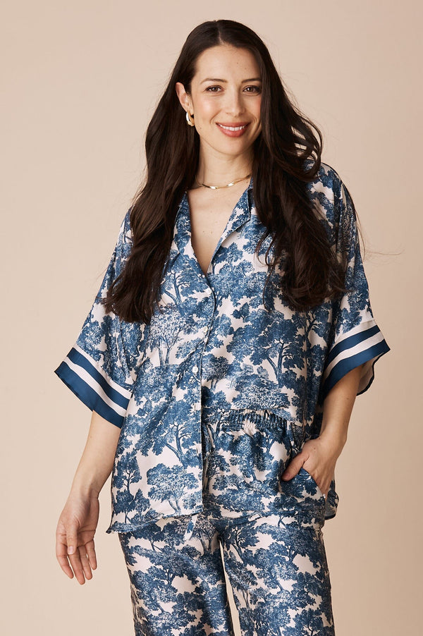 Lisa Short Sleeve Collared Top Navy Tops