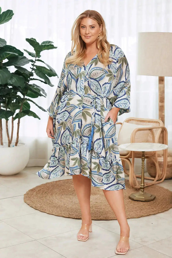 Kiara Long Sleeve Dress Green and Blue Dress