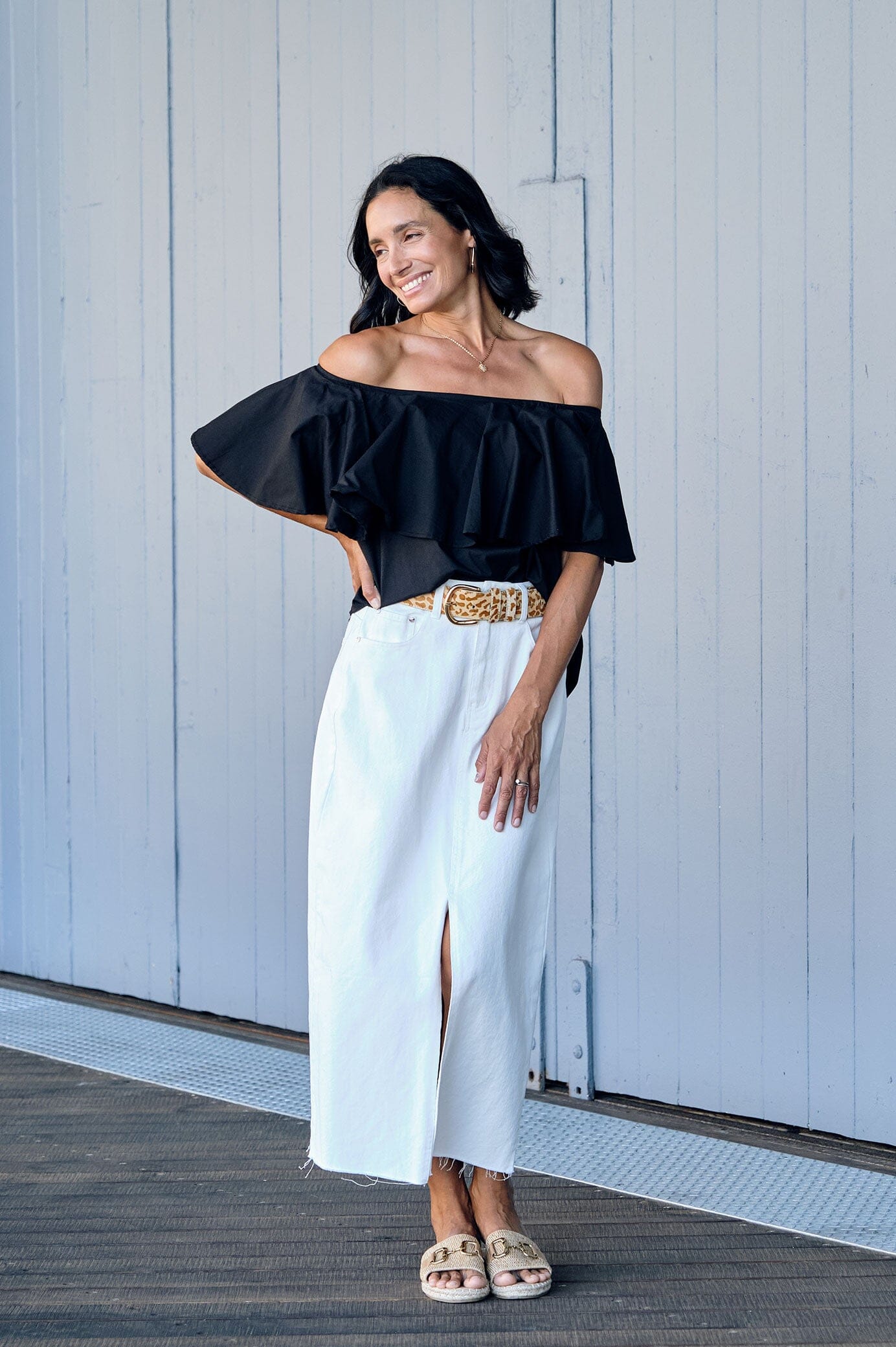 black white off shoulder top