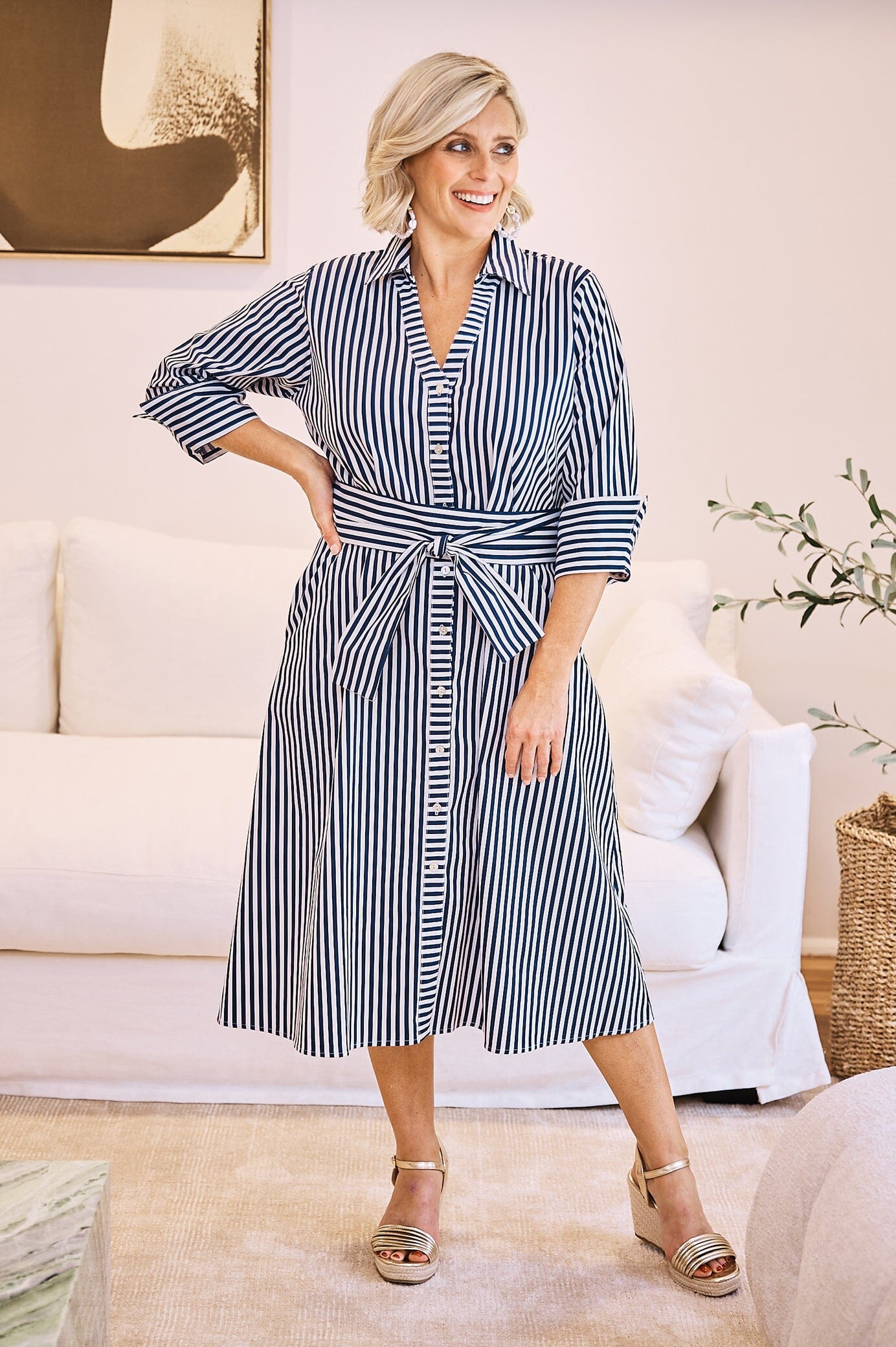 Navy and white shop vertical striped dress