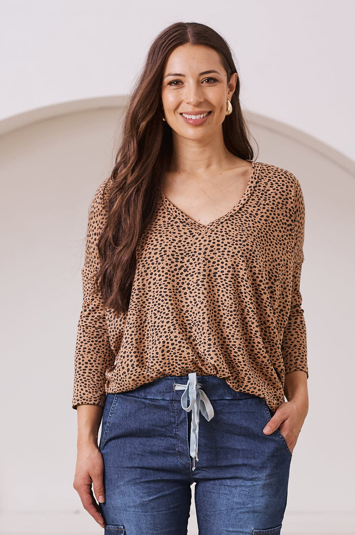 Erica Essential Long Sleeve Top Cheetah Camel Tops