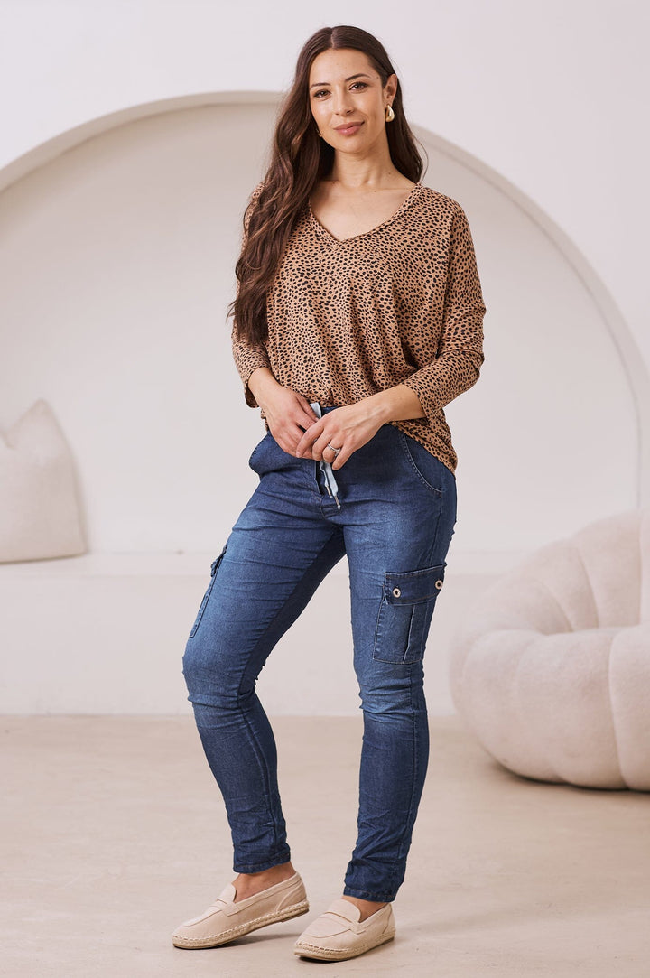 Erica Essential Long Sleeve Top Cheetah Camel Tops