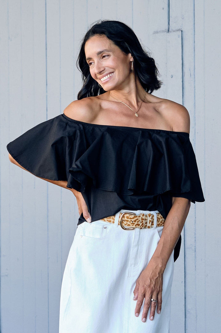 Eva Off Shoulder Top Black Tops