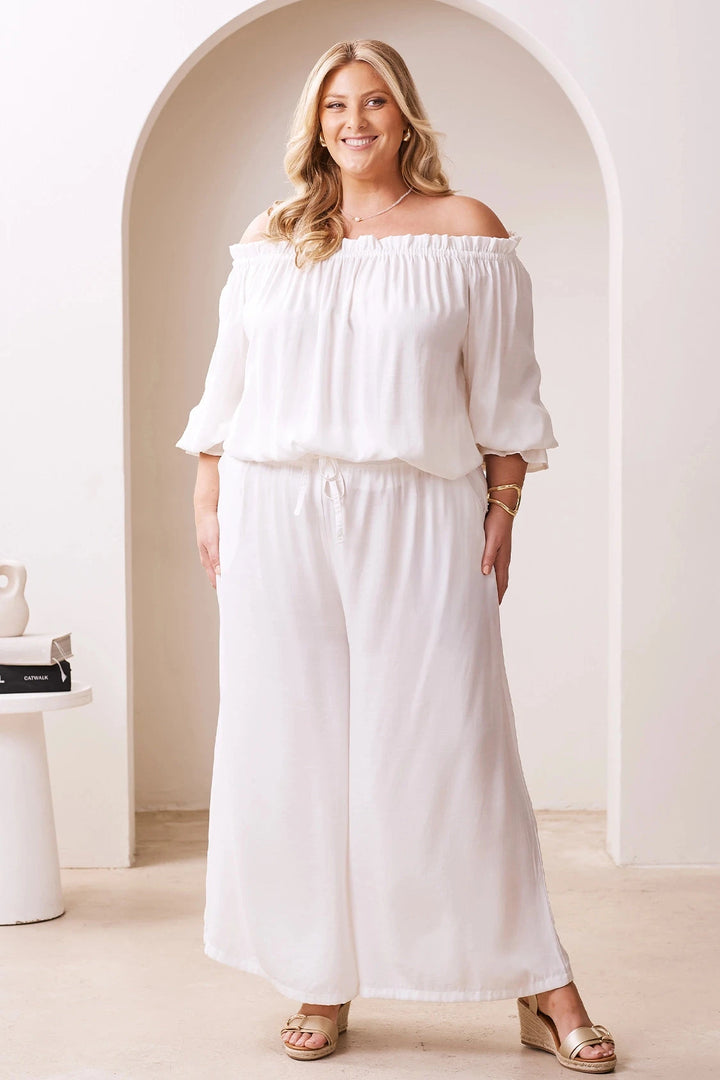 Vittoria Smocked Waist Wide Leg Pants Ivory Pants