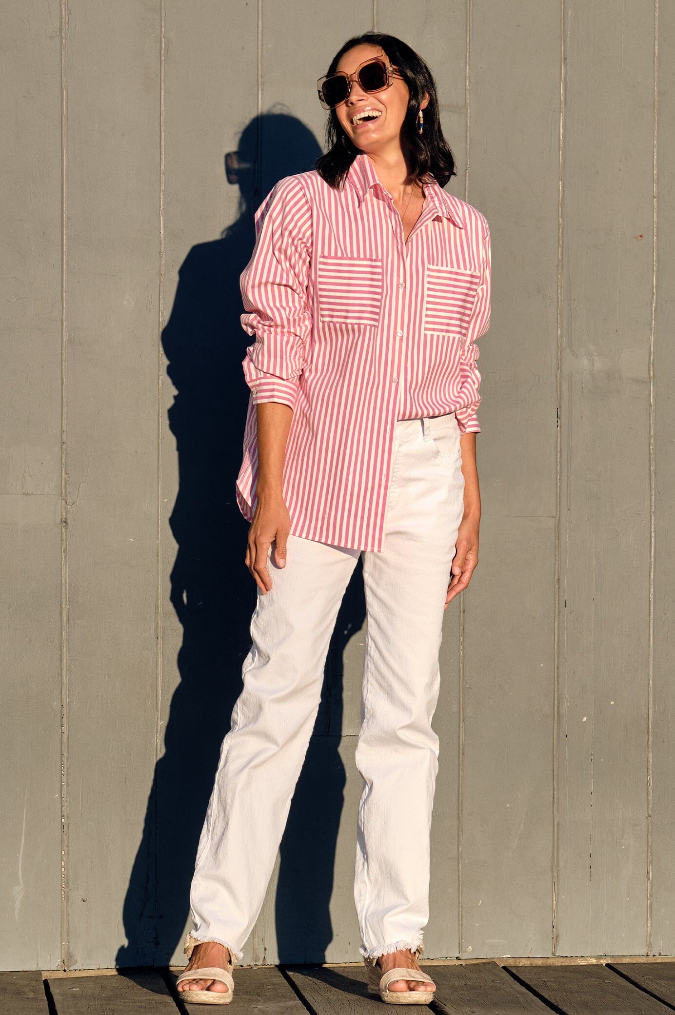 Pink striped cheap shirt outfit