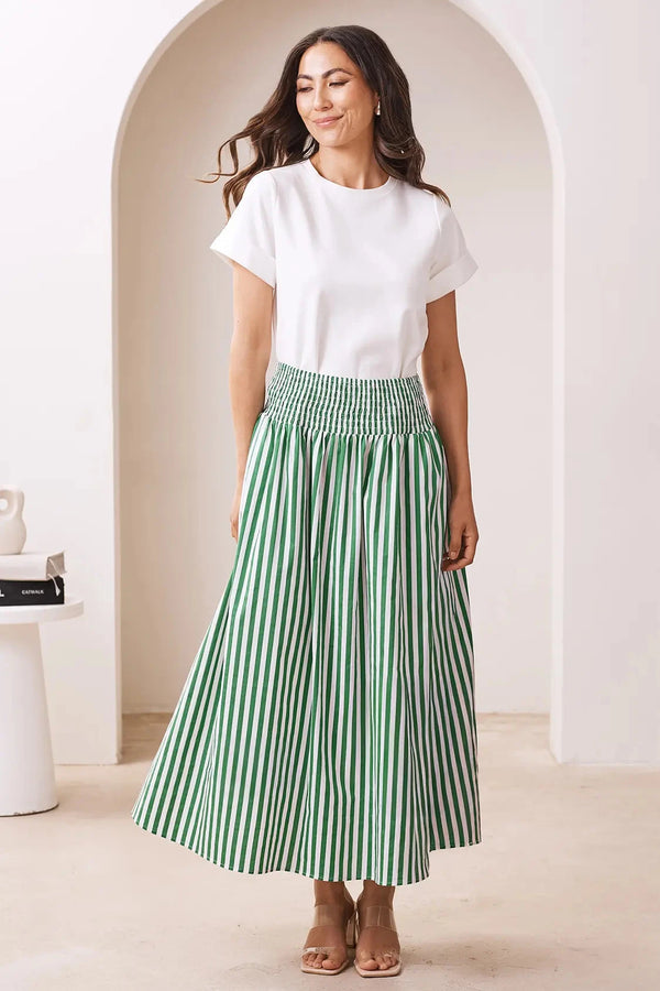 Brooke Midi A-Line Skirt Striped Emerald & White Skirt