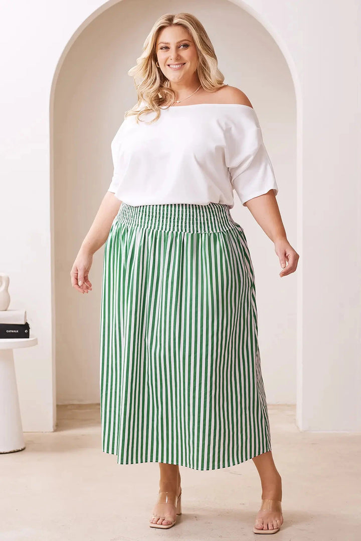 Brooke Midi A-Line Skirt Striped Emerald & White Skirt