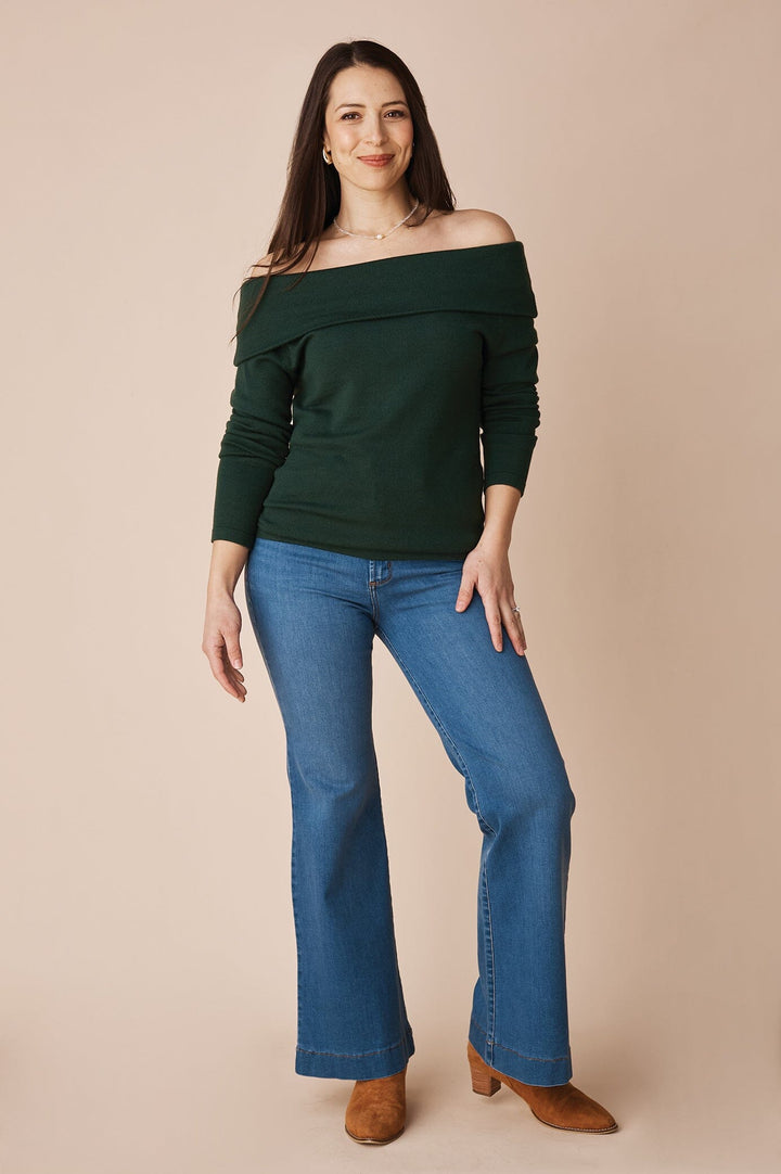 Megan Long Sleeve Top Forest Green Tops