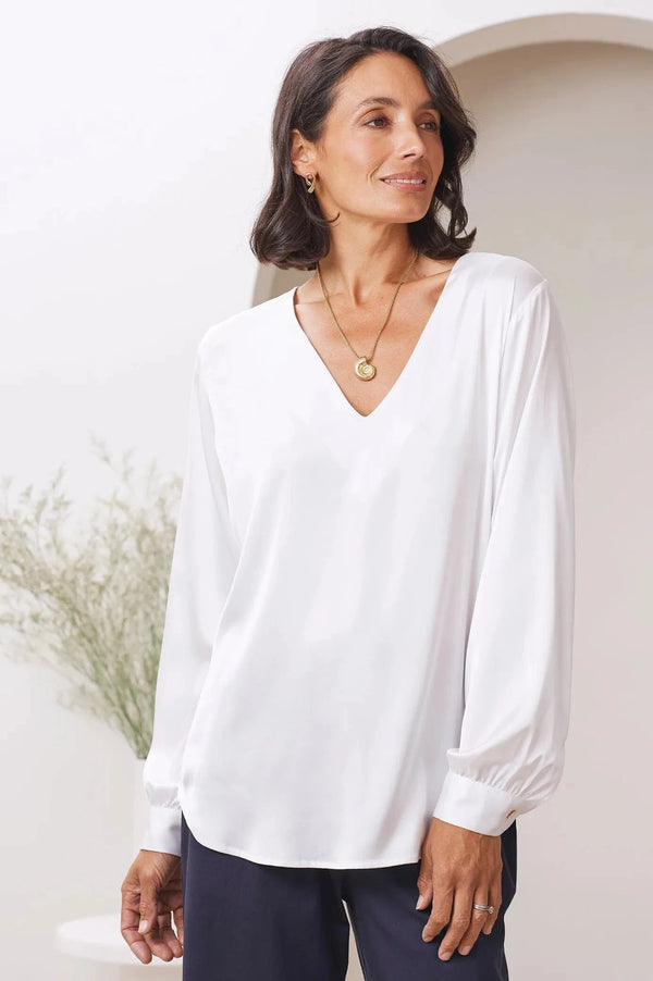 Hannah Long Sleeve Top White Tops
