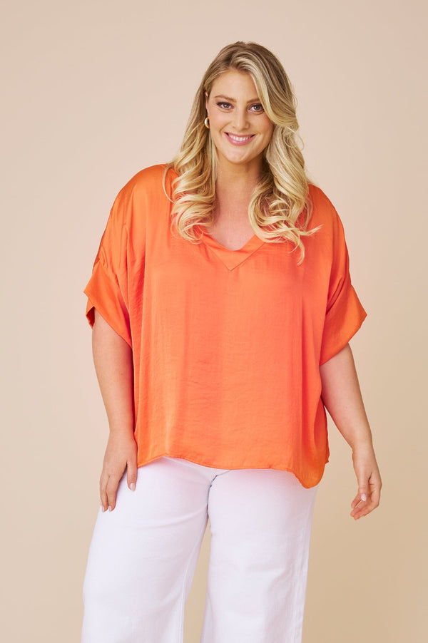 Bianca Short Sleeve Top Orange with V Neck Tops