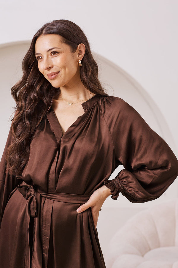 Sierra Long Sleeve Dress Brown - Pre Order Dress