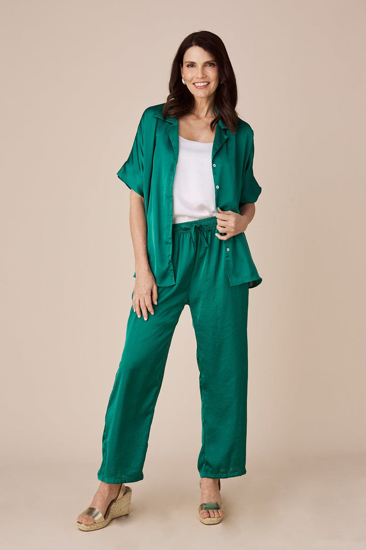 Tory Short Sleeve Collared Shirt Emerald Tops