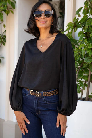 Sophia V-Neck Long Sleeve Top Black Tops