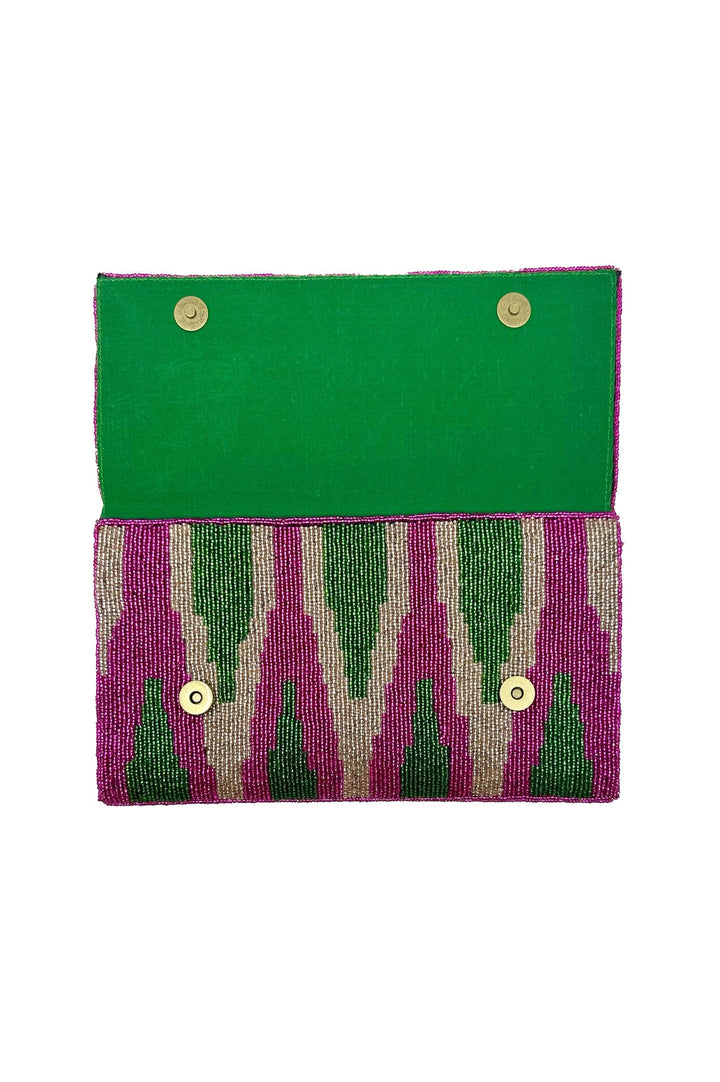 Namira Sequinned Clutch Bag Green/Pink Clutch