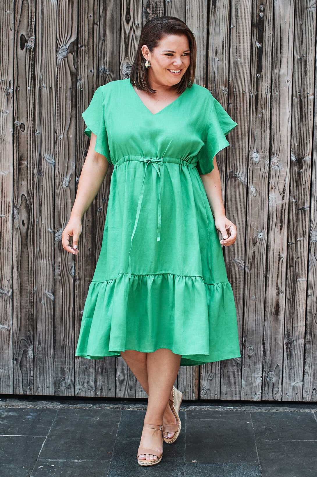 Penny Linen Short Sleeve Dress Emerald Dress