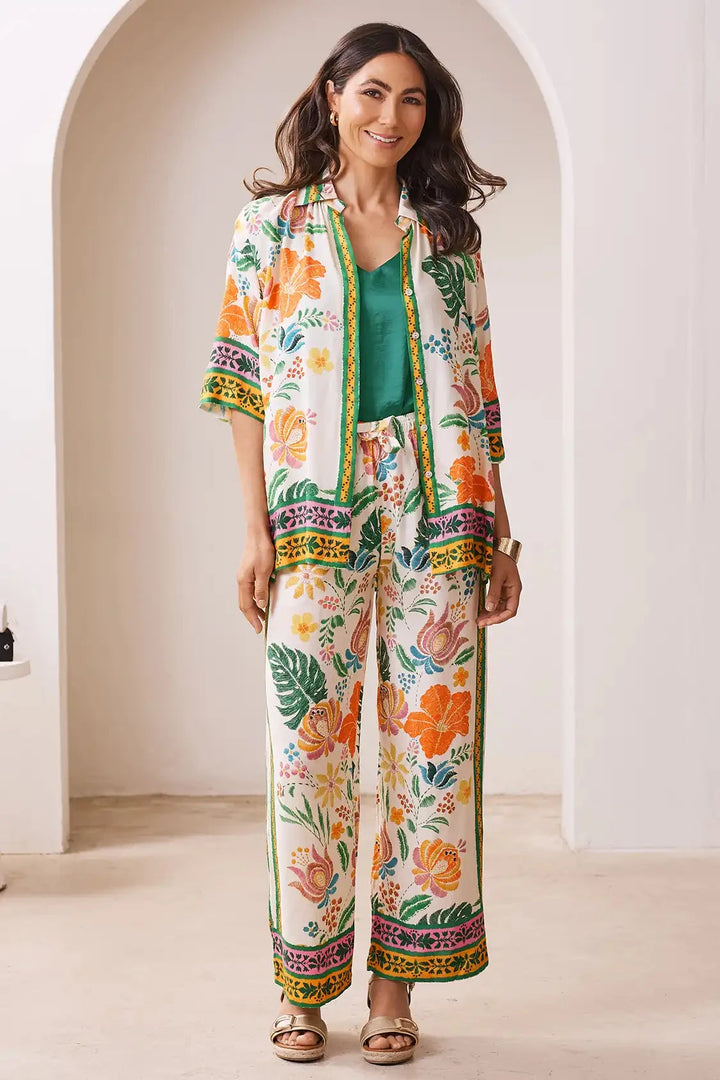 Alyce Floral Short Sleeve Collared Shirt Tops