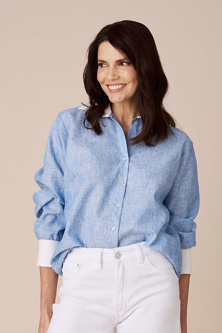 Rumi Collared Shirt Denim Blue Tops