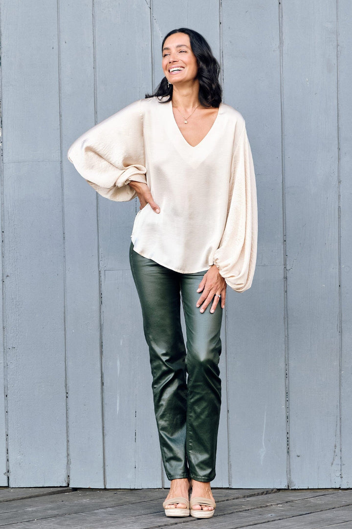 Sovana V-Neck Long Sleeve Top Light Gold Tops