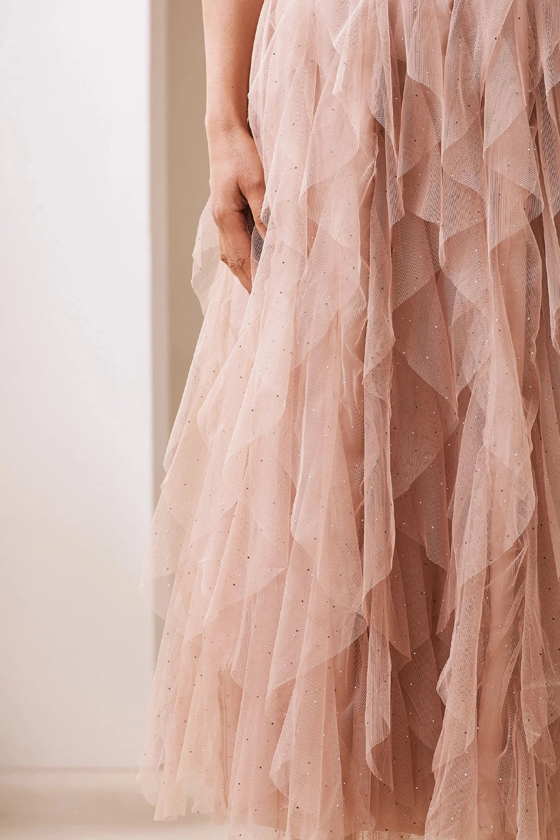 Isabella Asymmetrical Ruffle Tulle Maxi Skirt Champagne Skirt
