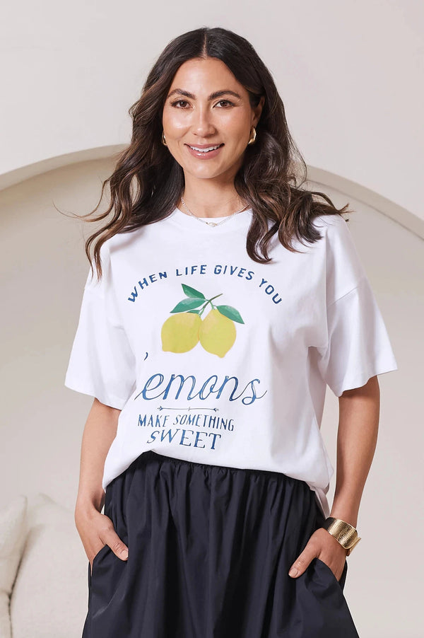 Lemon Quote Oversized Graphic T-Shirt White Tops