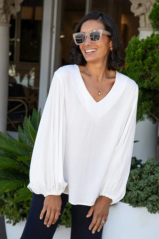 Sophia V-Neck Long Sleeve Top Ivory Tops