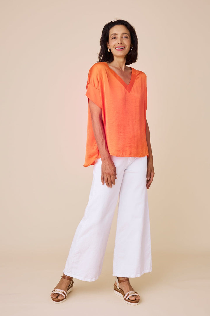 Bianca Short Sleeve Top Orange with V Neck Tops