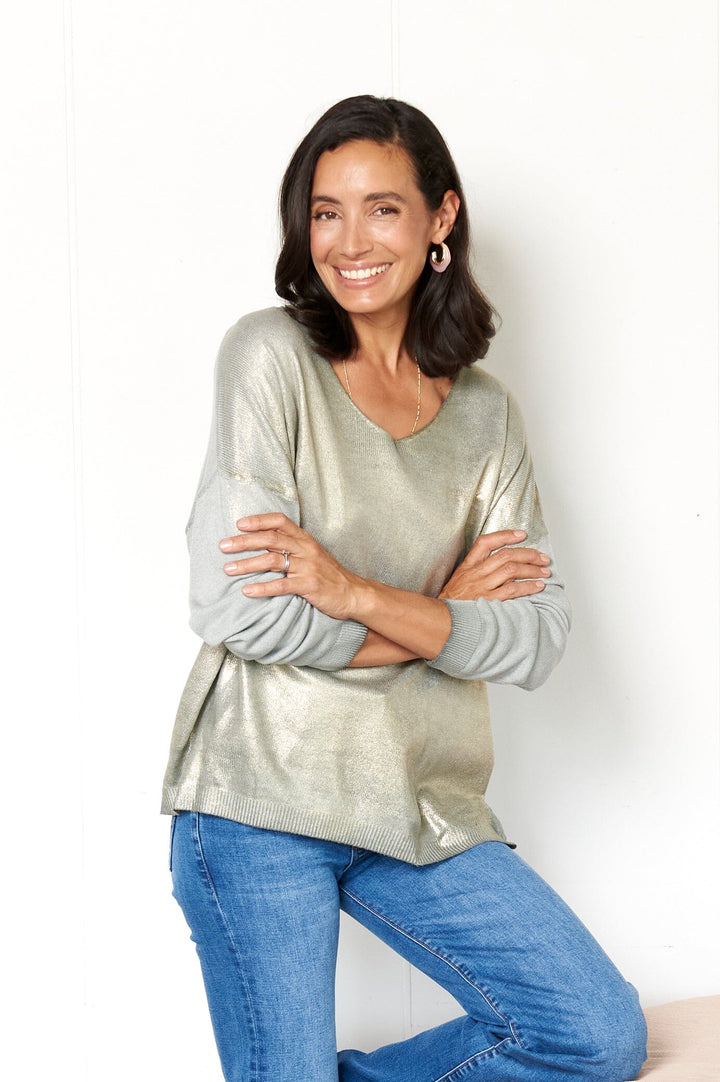 Teagan Shimmer Jumper Sage Knitwear