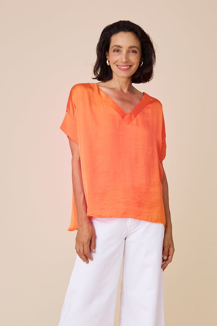 Bianca Short Sleeve Top Orange with V Neck Tops