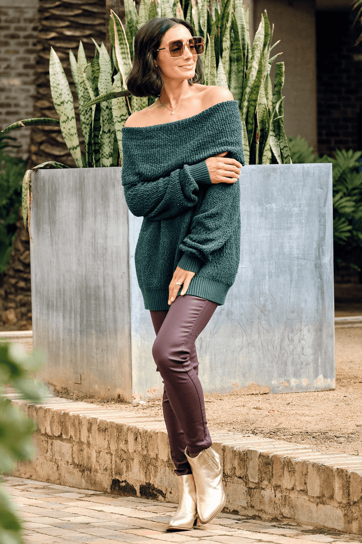 Eira Off Shoulder Knit Forest Green Knitwear