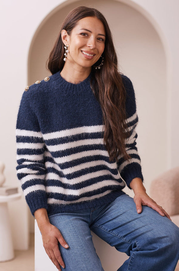 Alana Striped Jumper Navy Knitwear