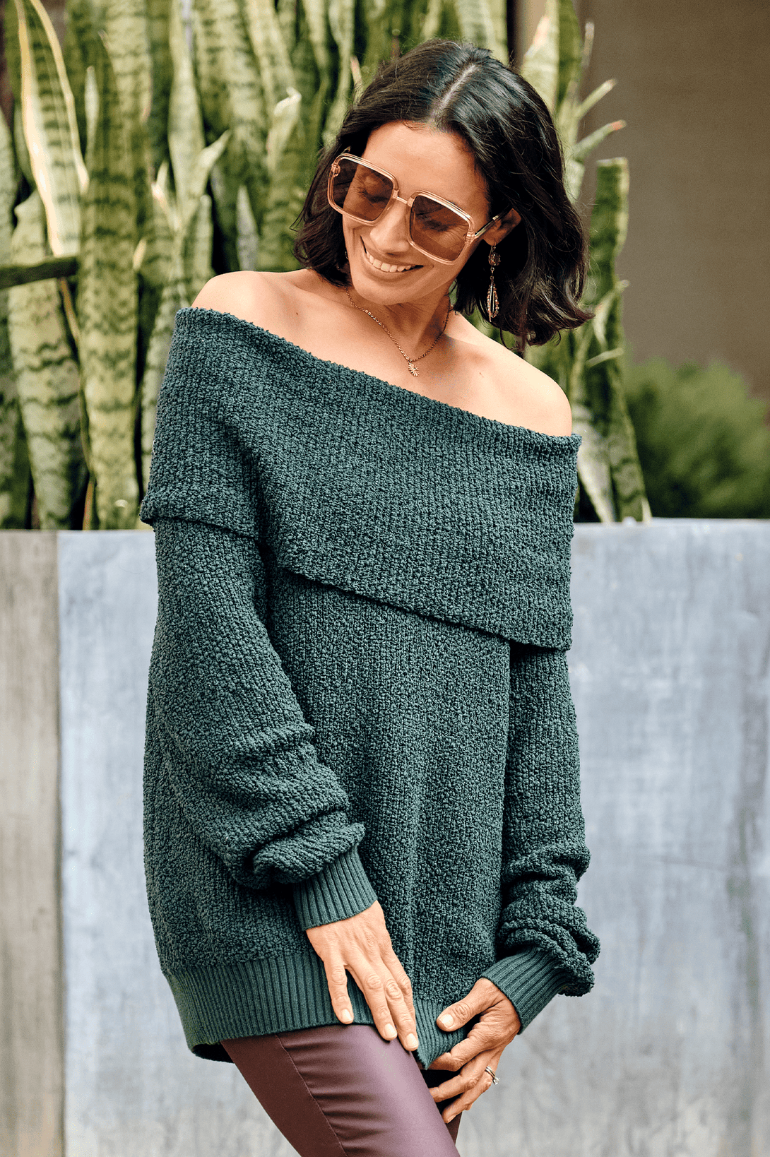 Green off 2025 the shoulder sweater