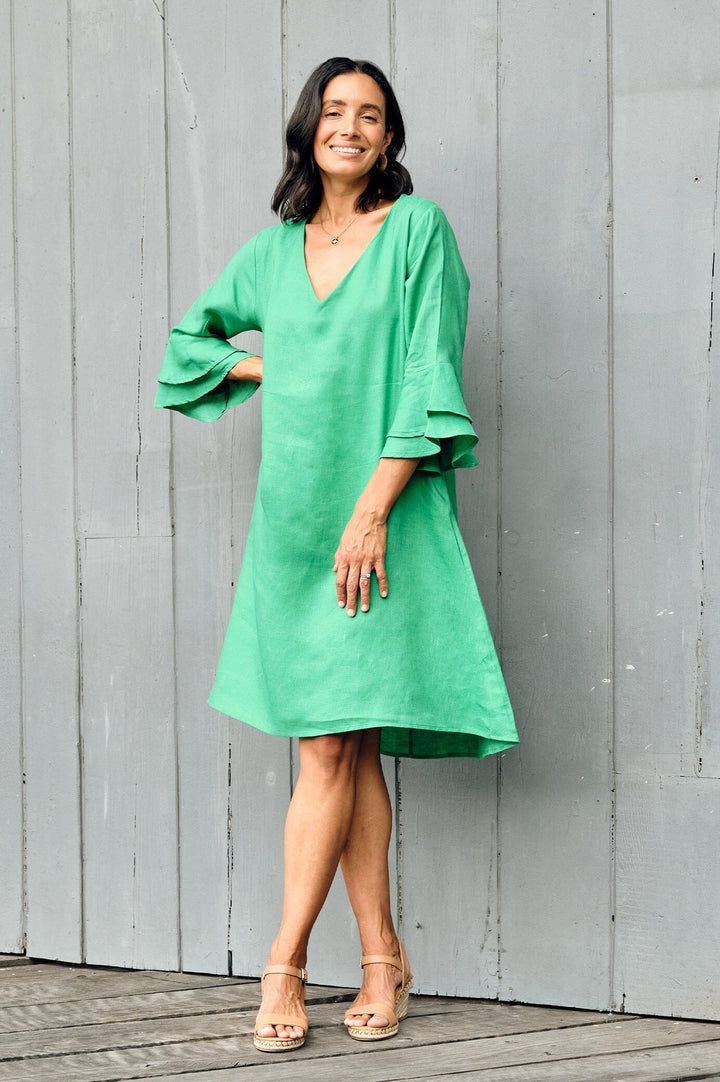 Mari Pure Linen Dress Emerald Dress